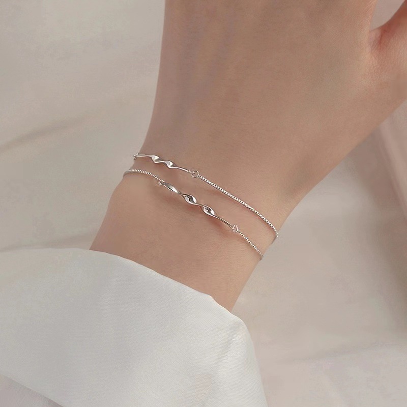 ブレスレットペア ねじれ煌めき 二連ブレスレット