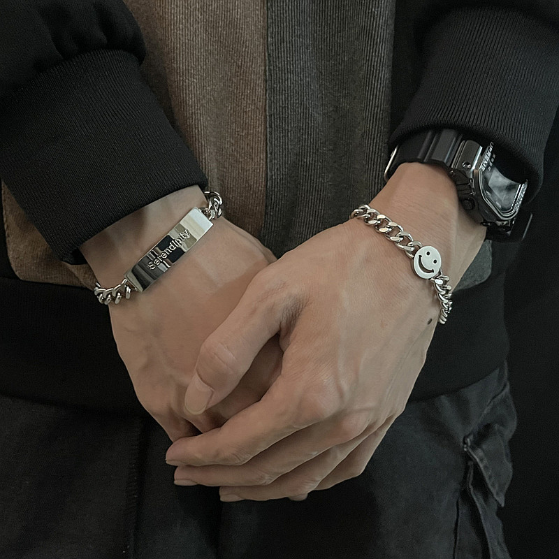 ペアブレスレット 笑顔モチーフ喜平チェーンステンレスペアブレスレット