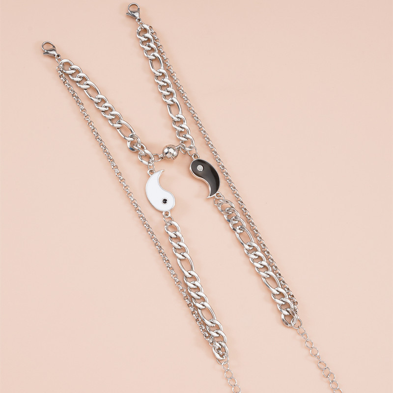 ペアブレスレット 陰陽太極図モチーフ二連鎖ペアブレスレット