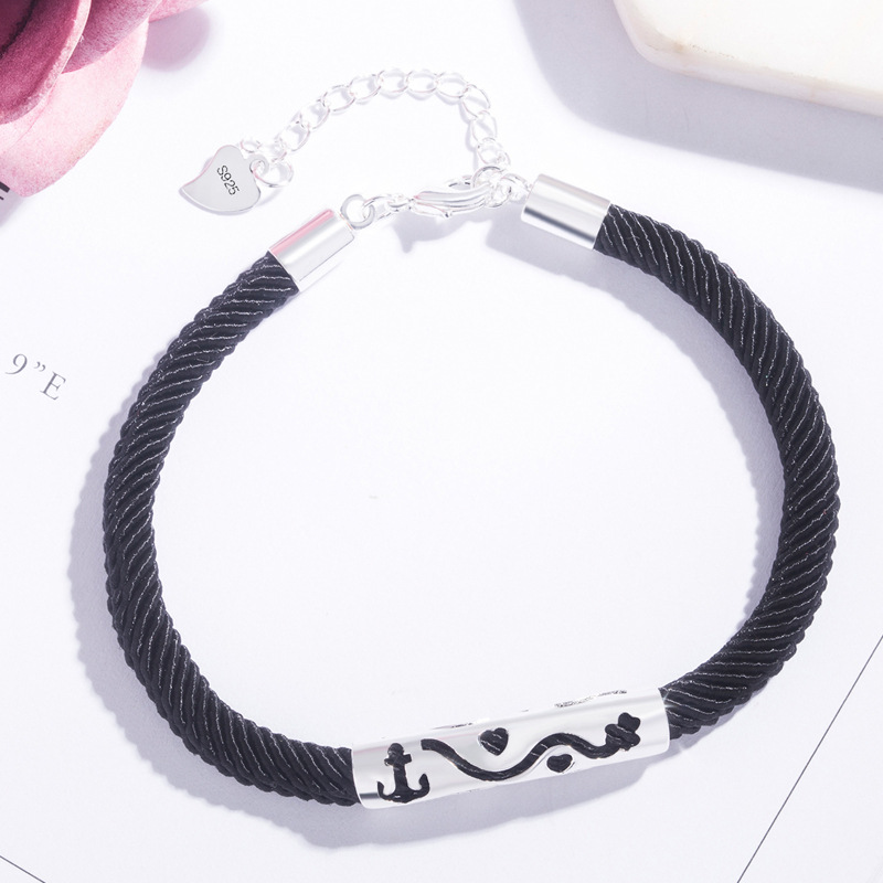 ペアブレスレット 愛の文字刻印編み込みロープ調ペア腕輪
