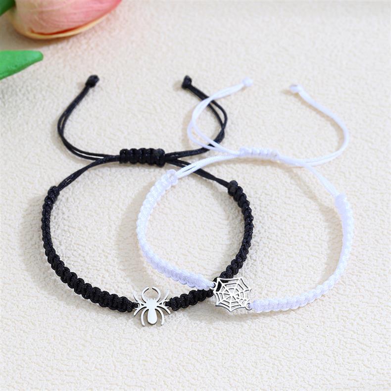 ペアブレスレット 蜘蛛と蜘蛛の巣モチーフ編み込み紐ブレスレット