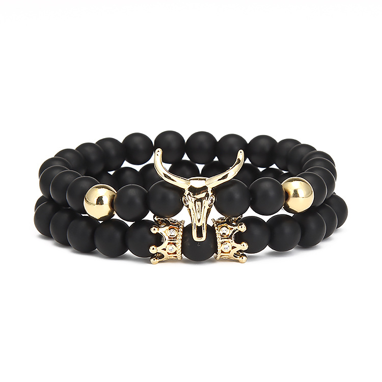 ペアブレスレット 雄鹿モチーフ天然石ペア数珠ブレスレット