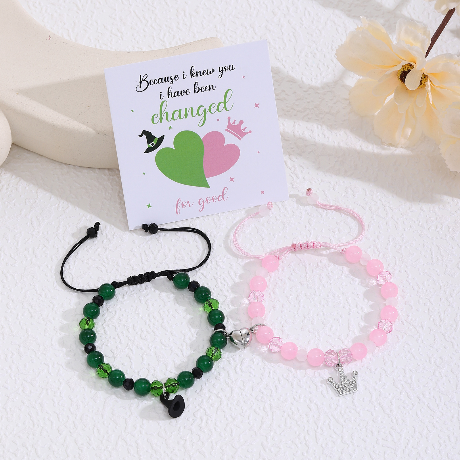 ペアブレスレット 魔女と王冠のハート繋ぐ誕生日石ペアブレスレット