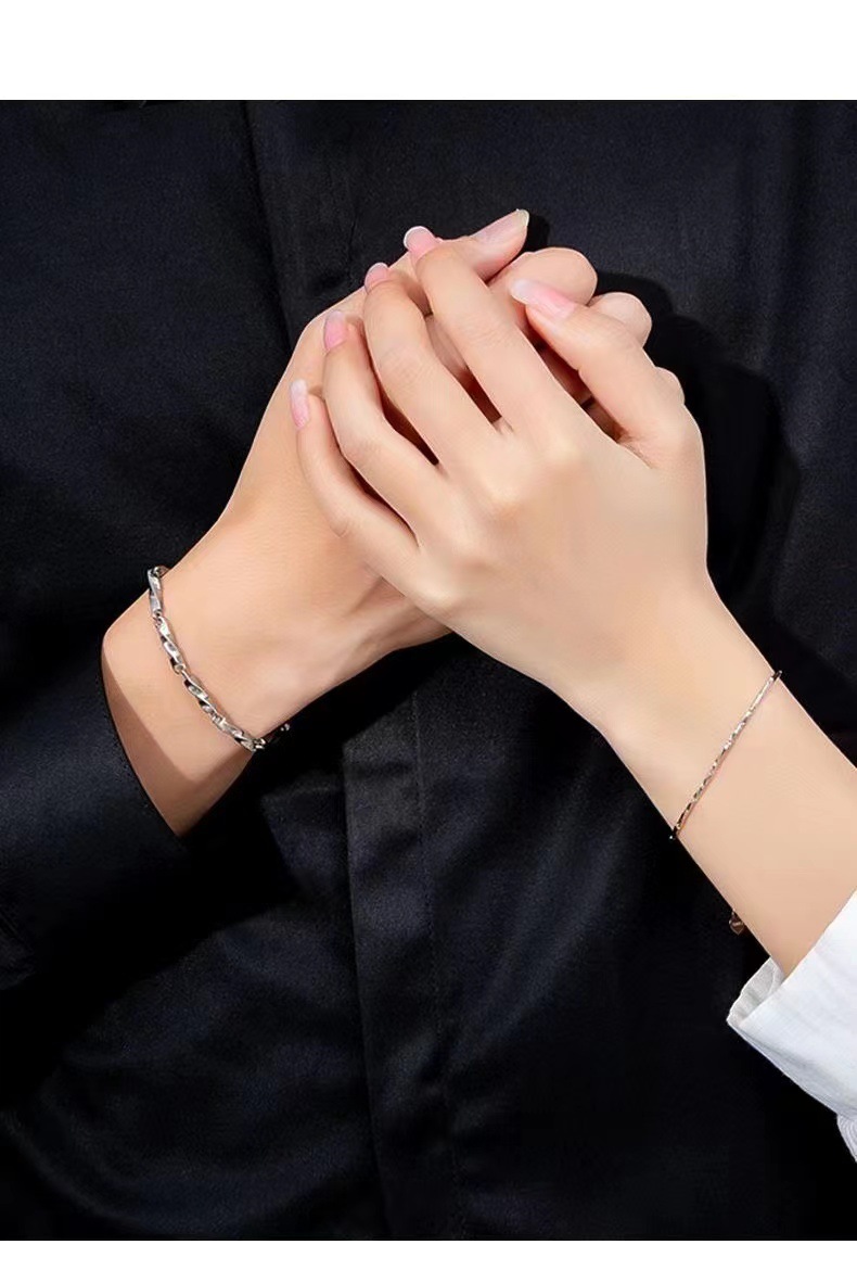 繊細チェーンデザインステンレス絆の証ペアブレスレット