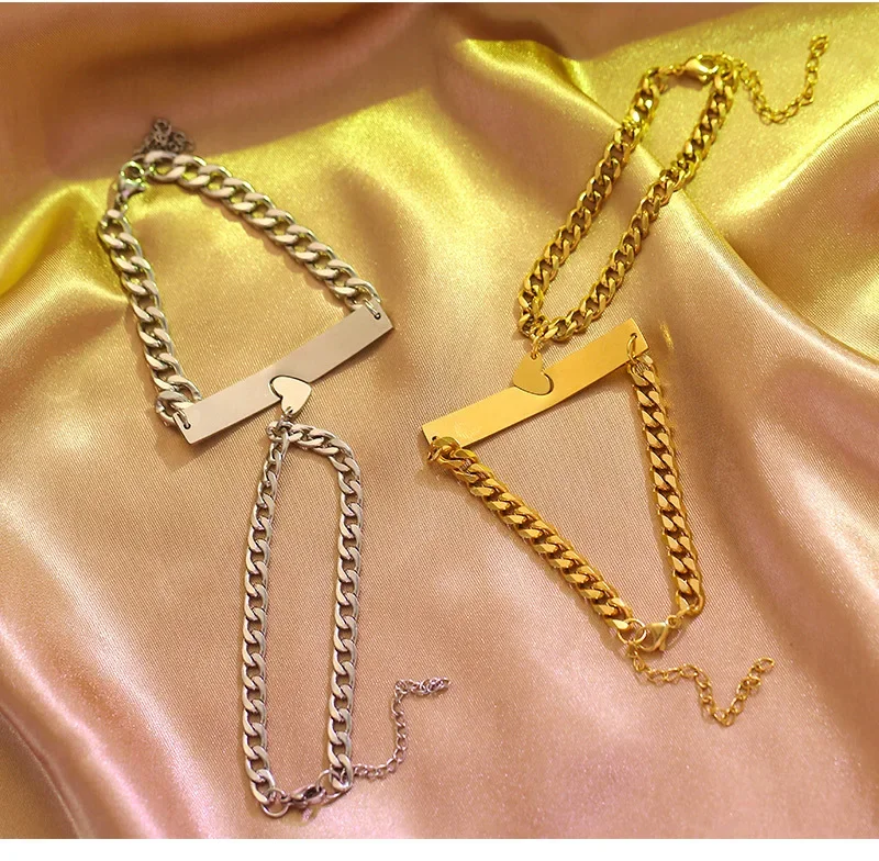 ペアブレスレット 刻印対応ハート喜平チェーン腕飾り