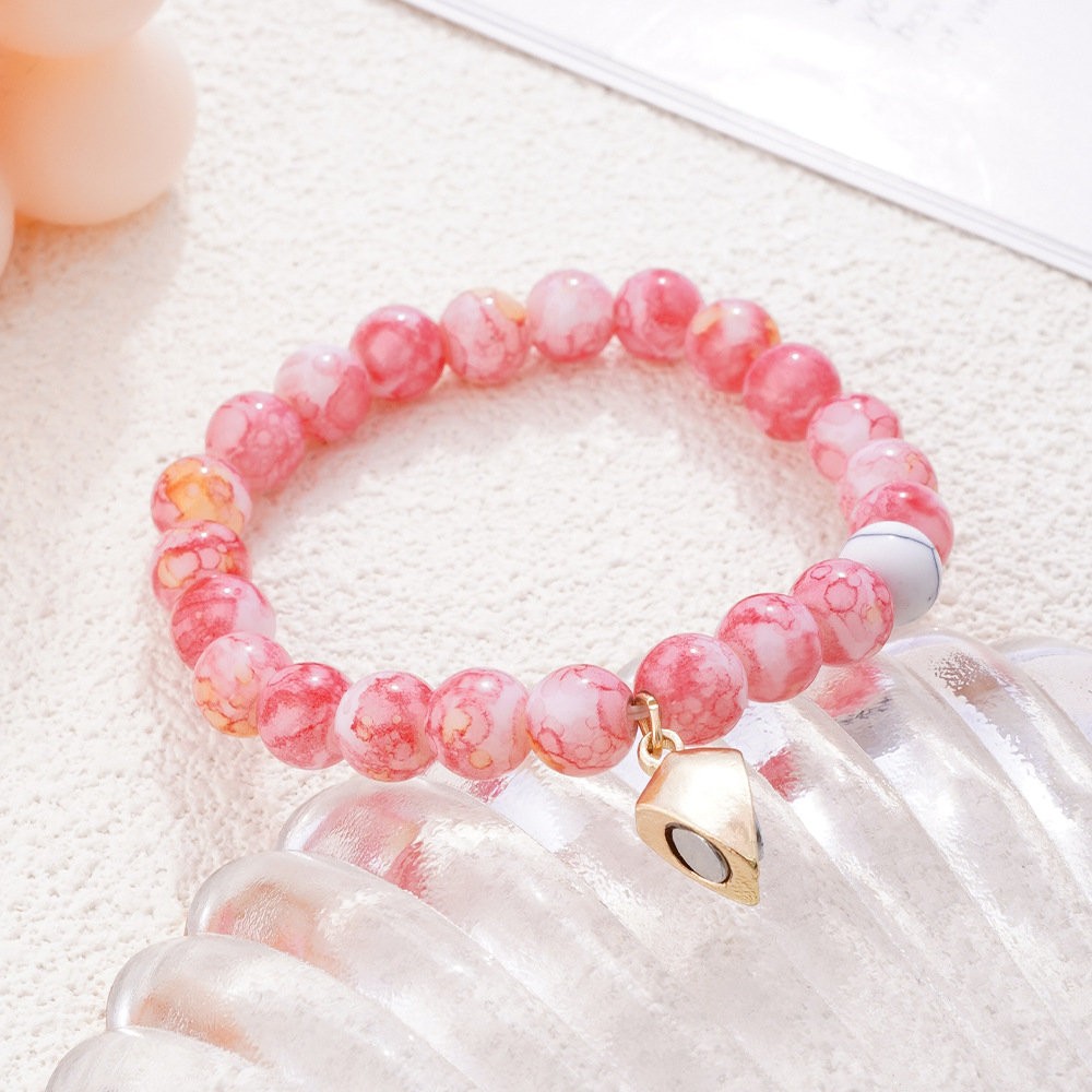 天然石ハート繋ぎ誕生日石ペアブレスレット三本組