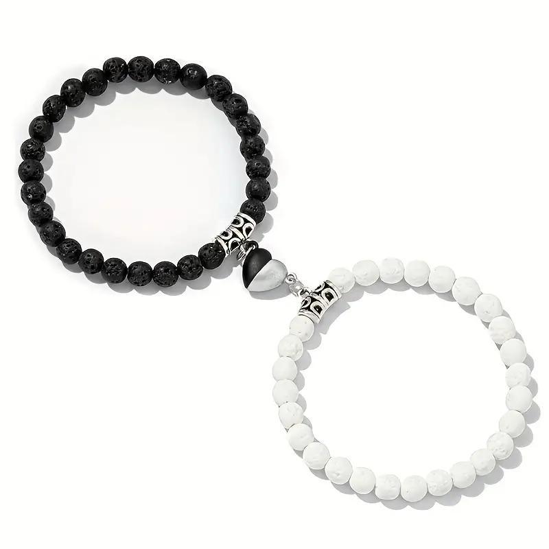 ハート型チャーム付き天然石ペアブレスレット