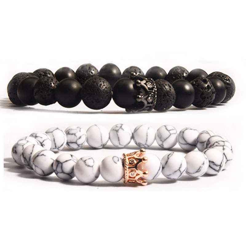 ペアブレスレット 王冠飾り天然石ペアブレスレット誕生日石