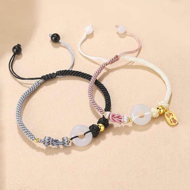 ブレスレットペア 翡翠円盤 組紐ブレスレットペア