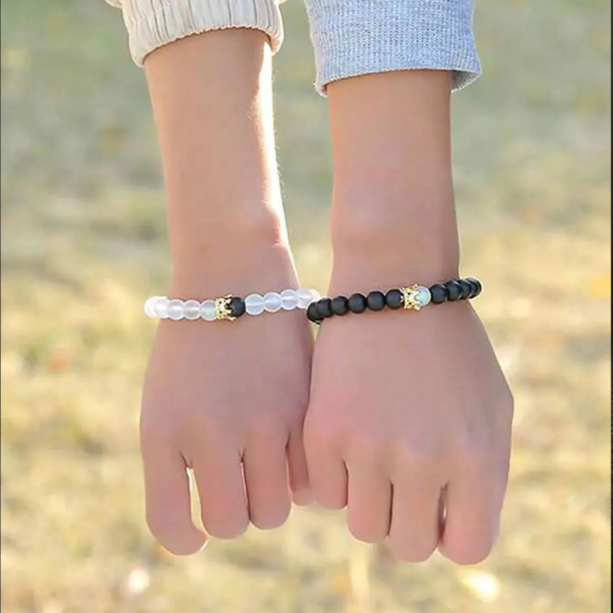 ペアブレスレット 天然石ダンベルモチーフ誕生日石ペアブレスレット