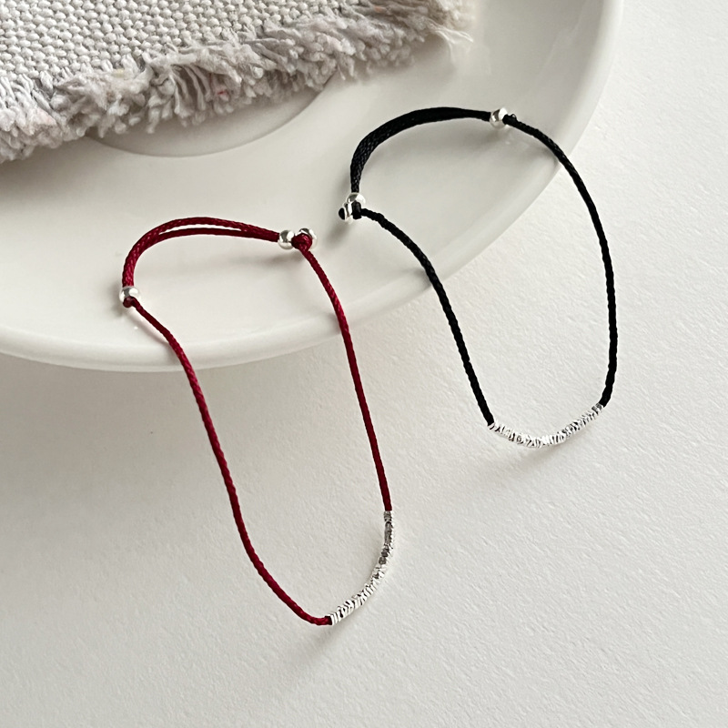 シルバービーズ編み紐ペアブレスレット