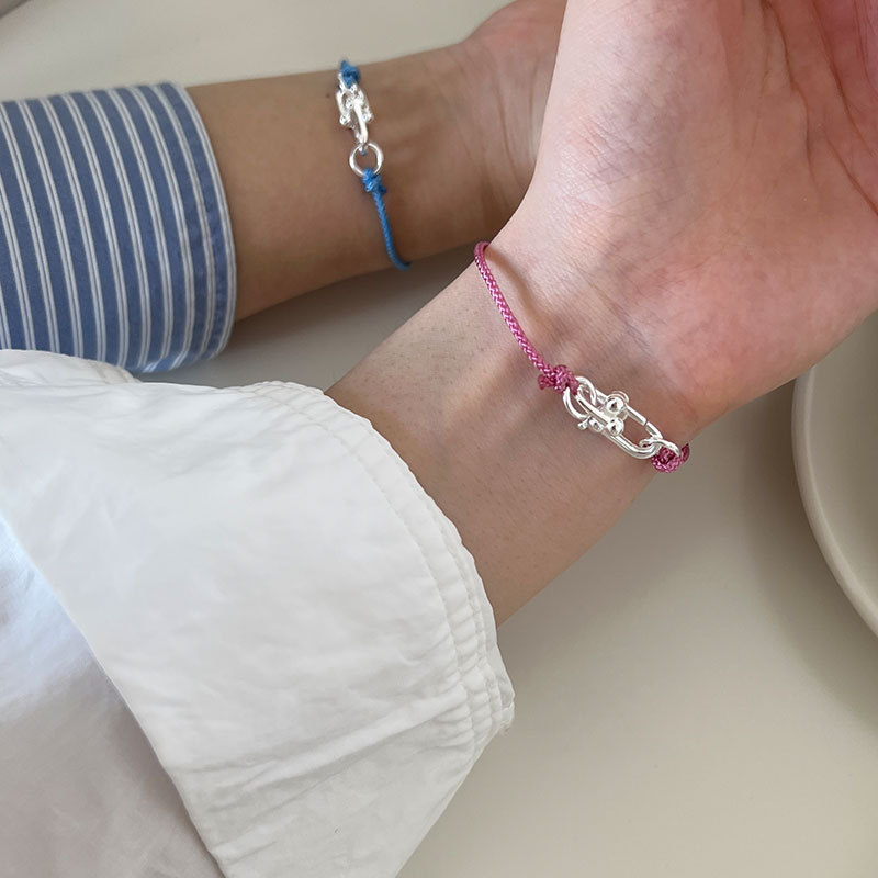 ペアブレスレット U字留め具付き編み紐ペアブレスレット