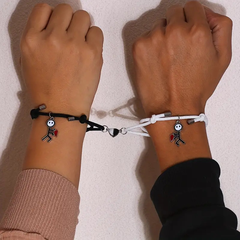 ペアブレスレット 繋がる心の棒人間チャーム付きペアブレスレット