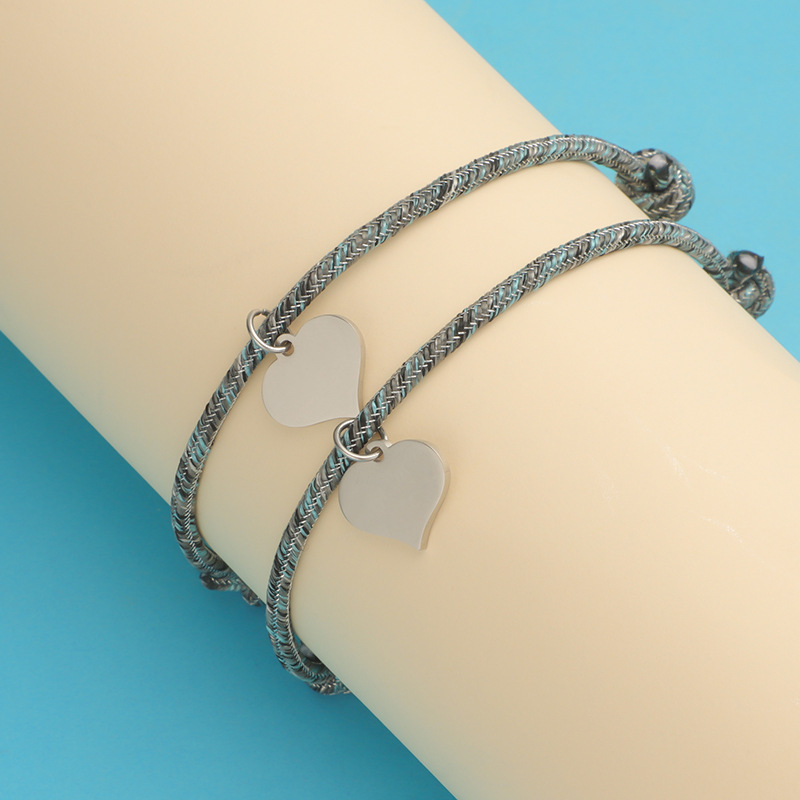 ペアブレスレット ハート飾り付き調節可能コード編みブレスレット