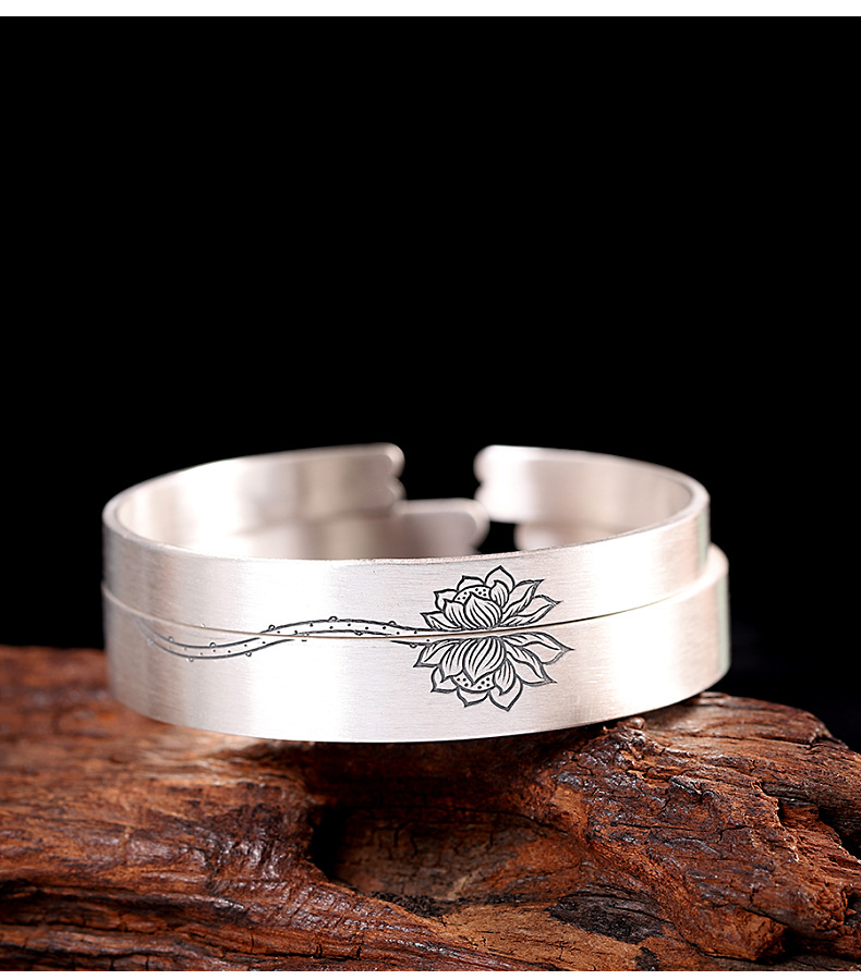 蓮花模様刻印バングル型ペアブレスレット