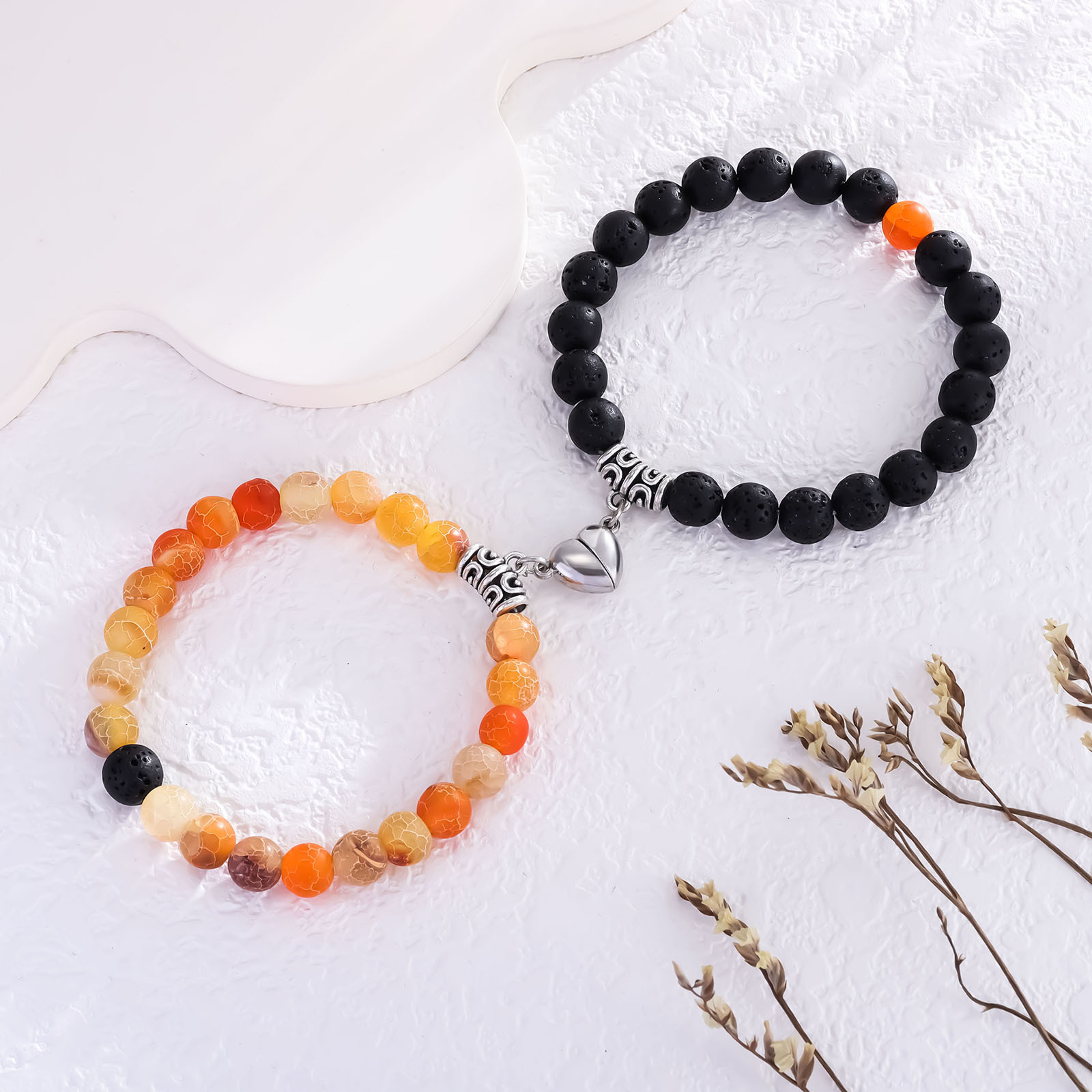 ペアブレスレット 魔女と王冠のハート繋ぐ誕生日石ペアブレスレット