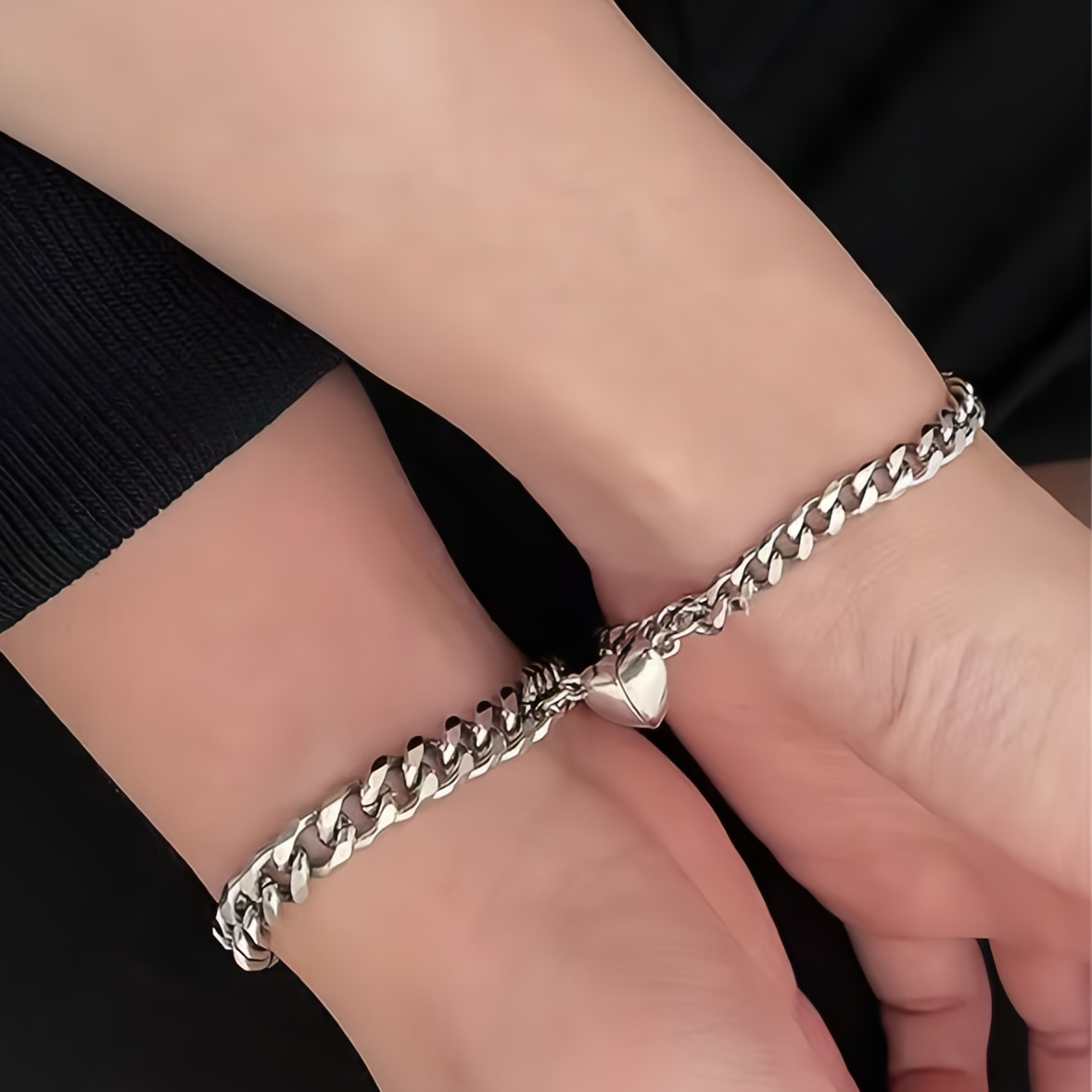 ペアブレスレット ハート飾り付き喜平チェーンブレスレット