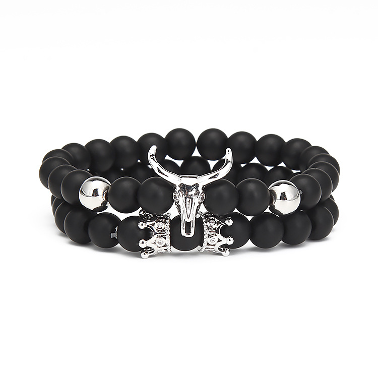 ペアブレスレット 雄鹿モチーフ天然石ペア数珠ブレスレット