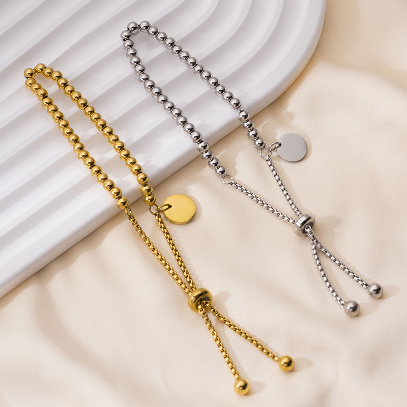 ペアブレスレット 円形チャーム付きビーズ調節可能ブレスレット