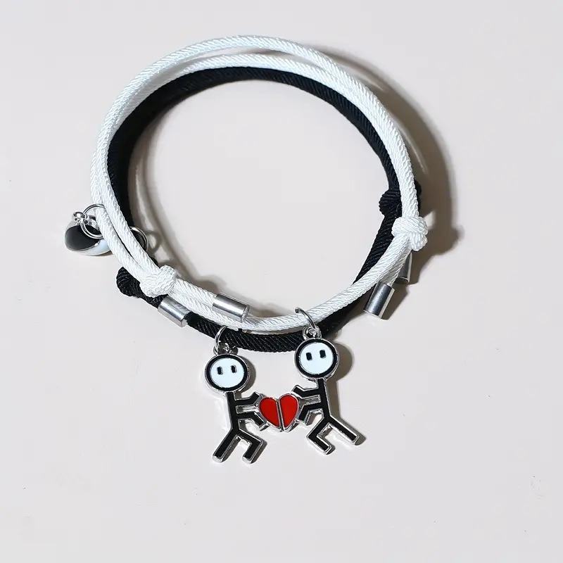ペアブレスレット 繋がる心の棒人間チャーム付きペアブレスレット