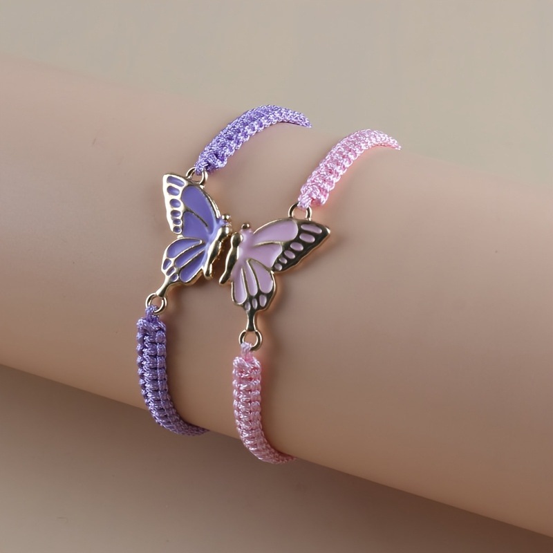 ペアブレスレット 蝶々モチーフ編み込み調節可能ペアブレスレット