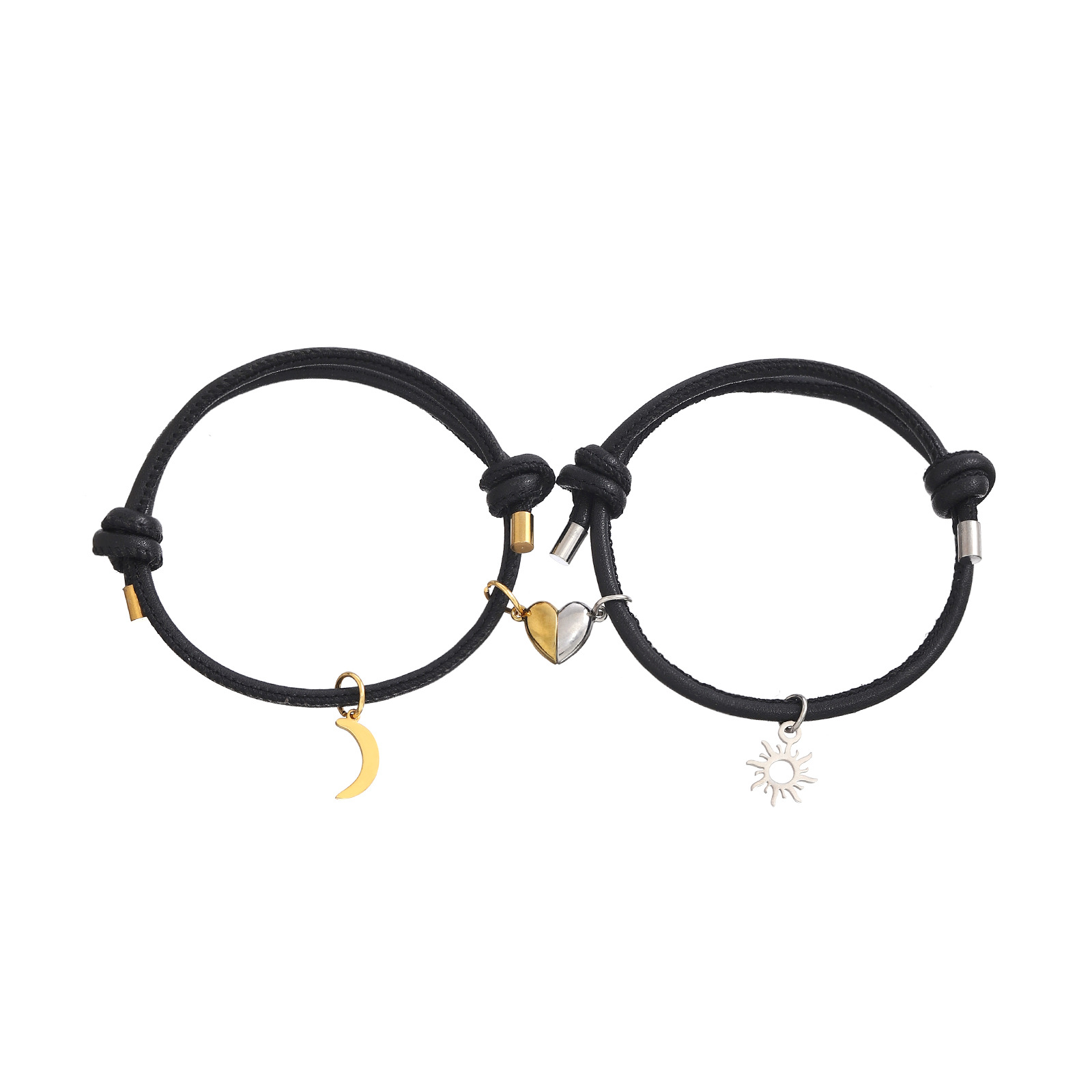 ペアブレスレット 太陽と月の絆モチーフレザー紐調節式ペア腕飾り