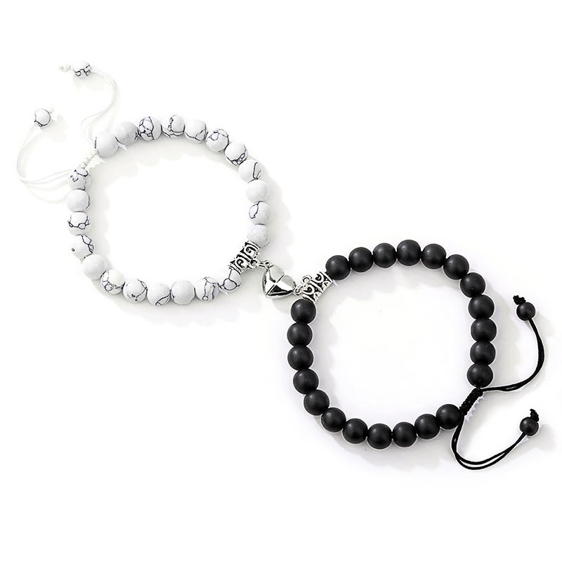 ペアブレスレット 天然石と磁気錠前仕様の調節可能ペアブレスレット