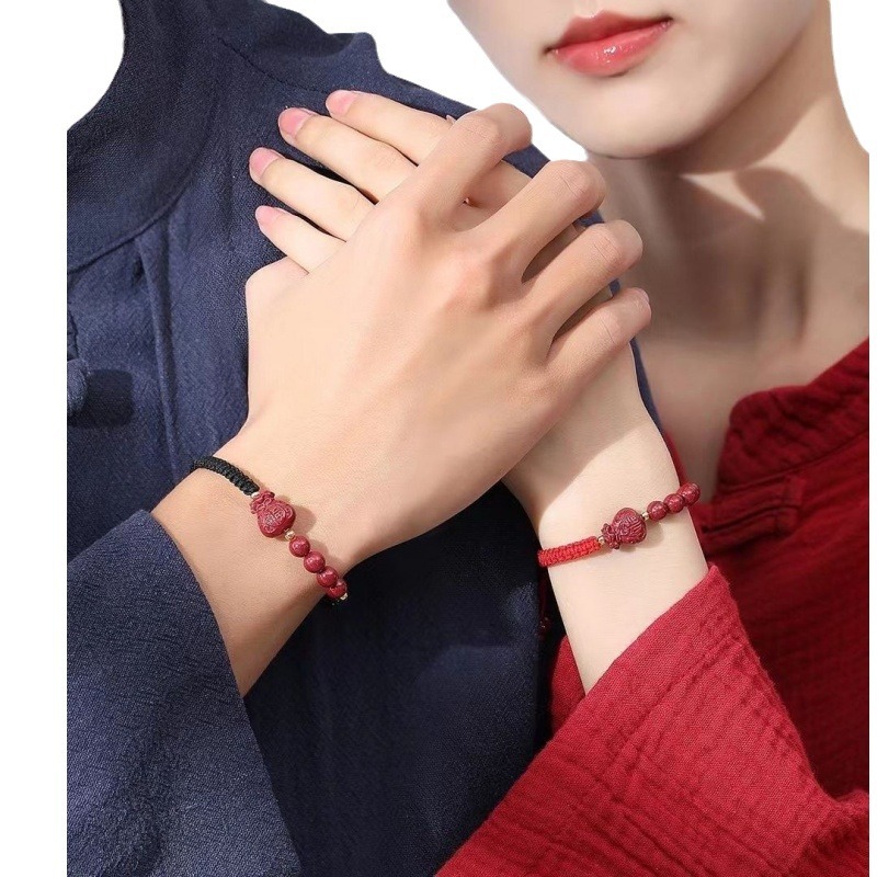 ペアブレスレット 笑い仏天然石編み込みペアブレスレット