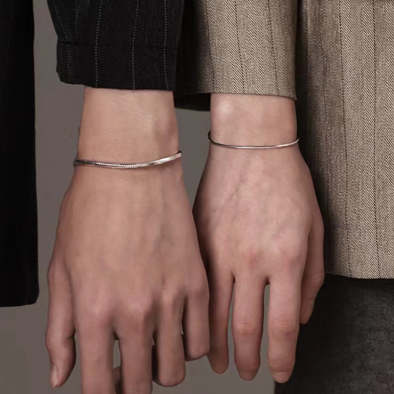 ペアブレスレット 蛇腹チェーン調節可能ペアブレスレット