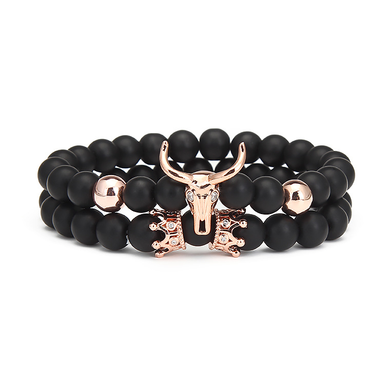 ペアブレスレット 雄鹿モチーフ天然石ペア数珠ブレスレット