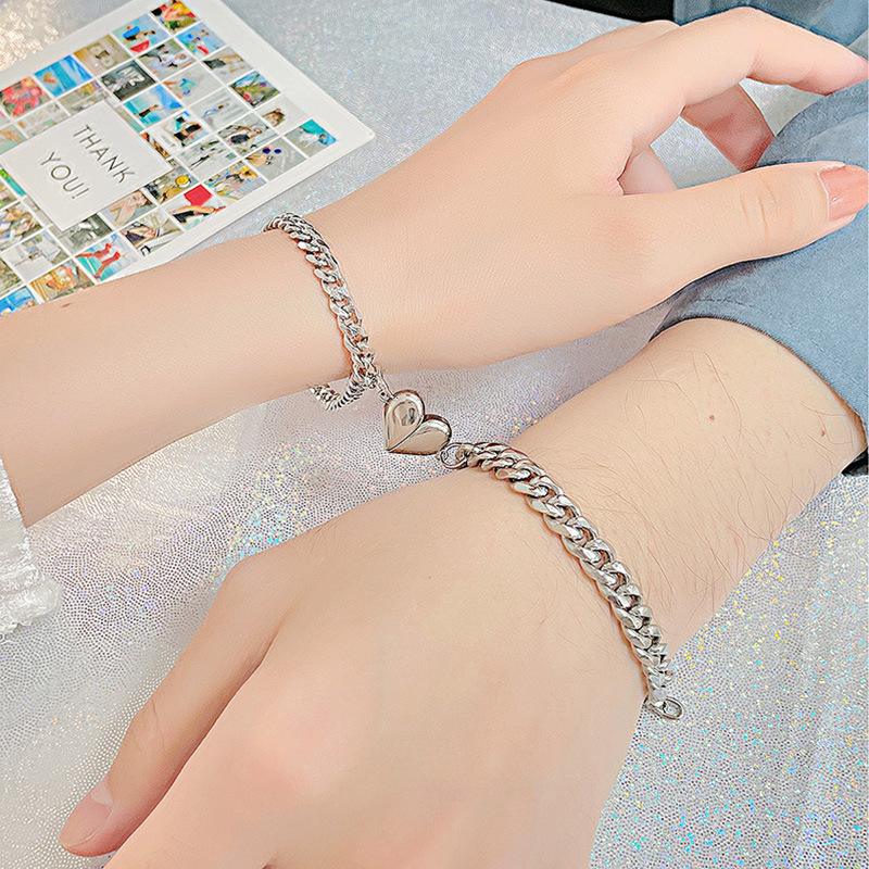 ペアブレスレット 喜平チェーン愛の証ハート付きペアブレスレット