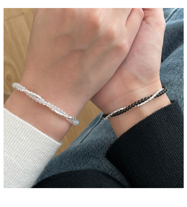 ペアブレスレット 天然石とビーズの二連調和ペアブレスレット