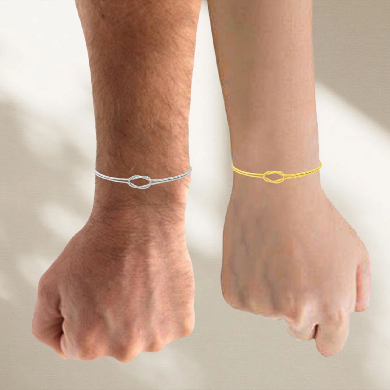 ペアブレスレット 結び目モチーフ二連スネークチェーンブレスレット