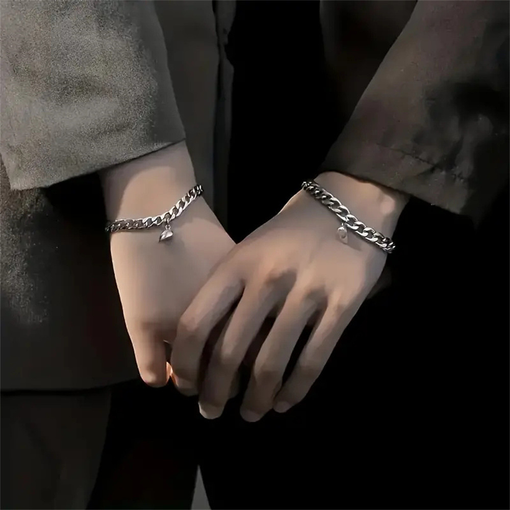 ハート飾り付き喜平チェーンペアブレスレット