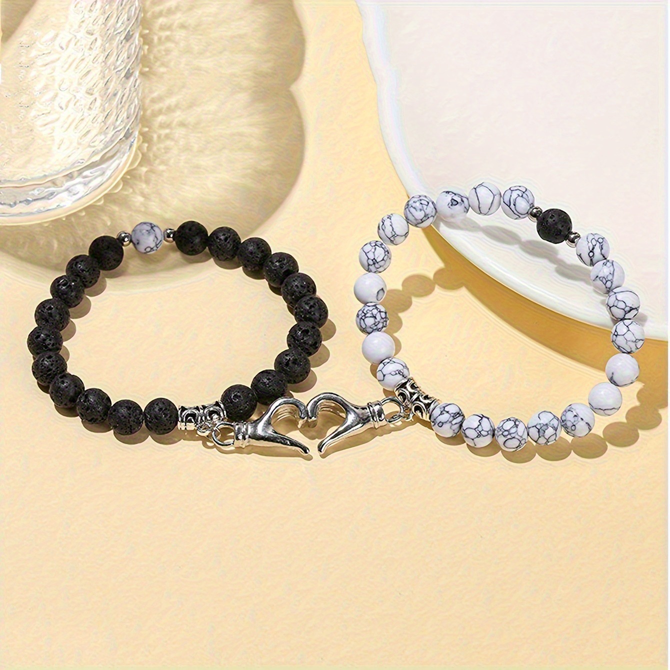 ペアブレスレット 猫モチーフ天然石ペアブレスレット誕生日石