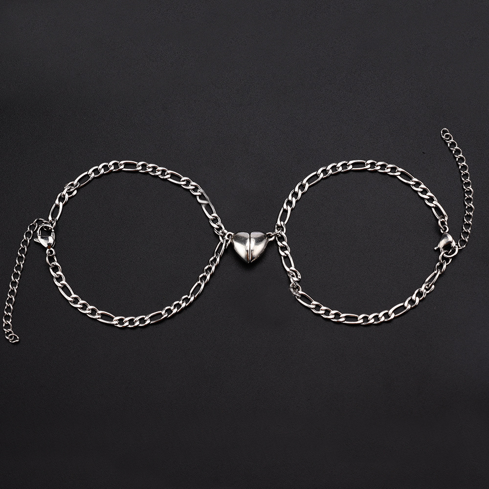 ペアブレスレット ハート型チャーム付きチェーンペアブレスレット