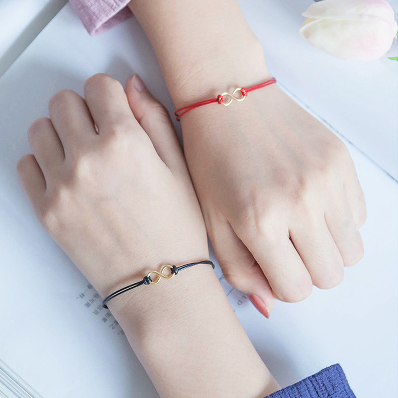 ペアブレスレット 永遠の絆を結ぶハート純銀蝋引き紐ブレスレット