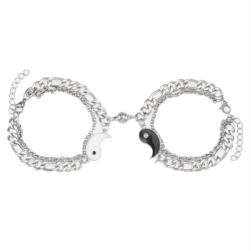 ペアブレスレット 陰陽太極図モチーフ二連鎖ペアブレスレット