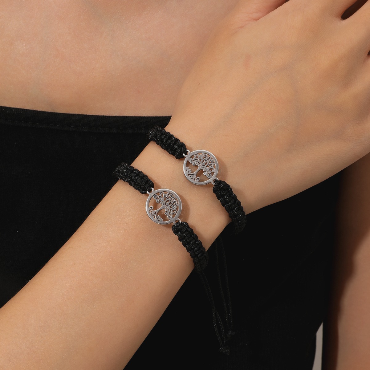 ペアブレスレット 生命の樹編み込み調節可能組紐ペアブレスレット