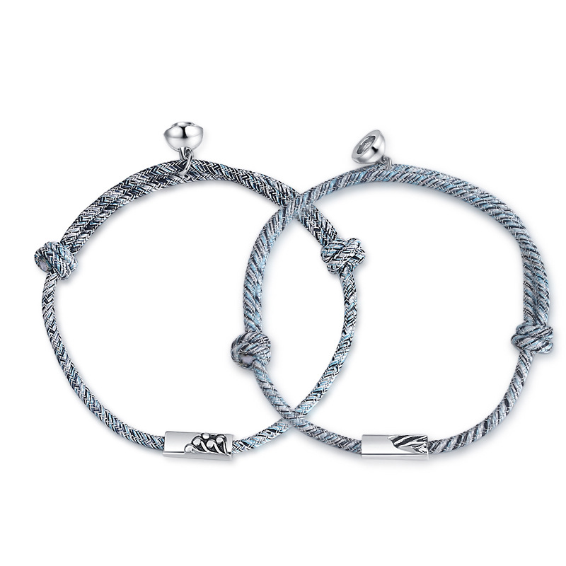 ペアブレスレット 絆を繋ぐ編み込みレザー結び玉ペアブレスレット