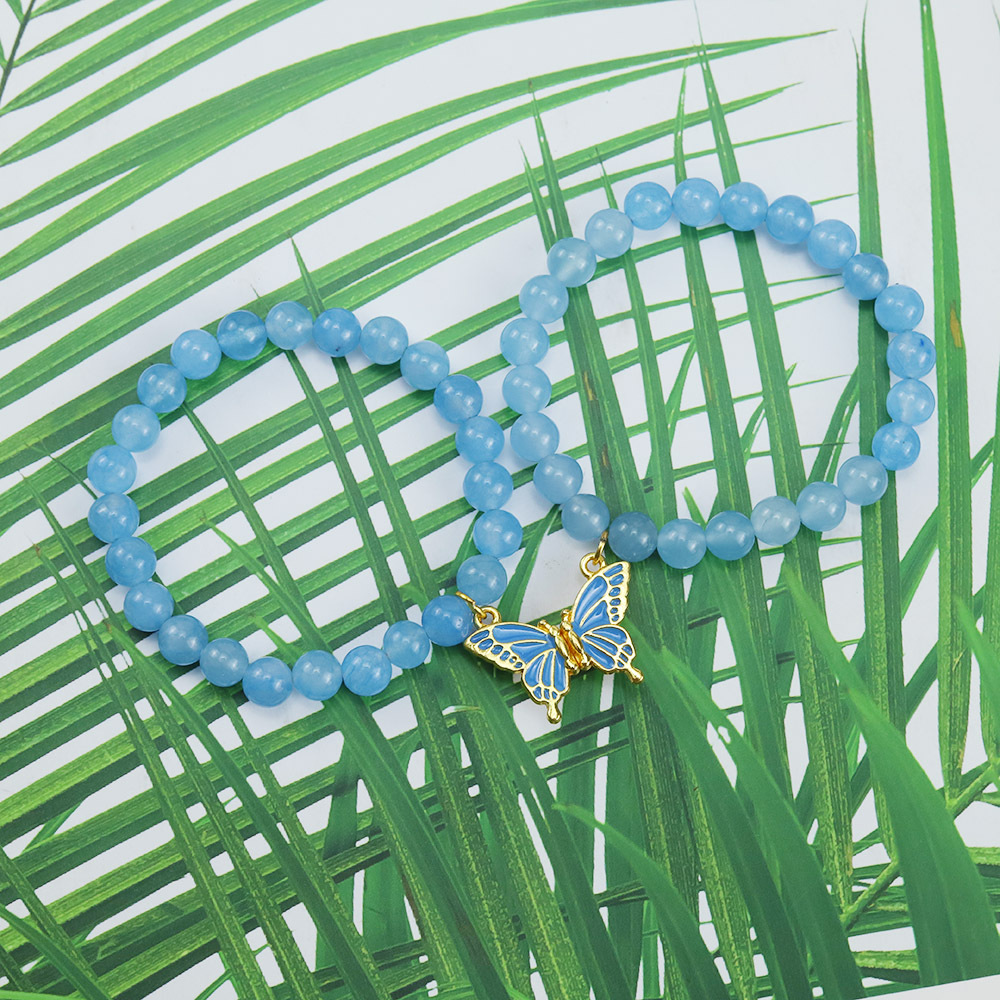 ペアブレスレット 蝶々の舞う天然石ペアブレスレット誕生日石