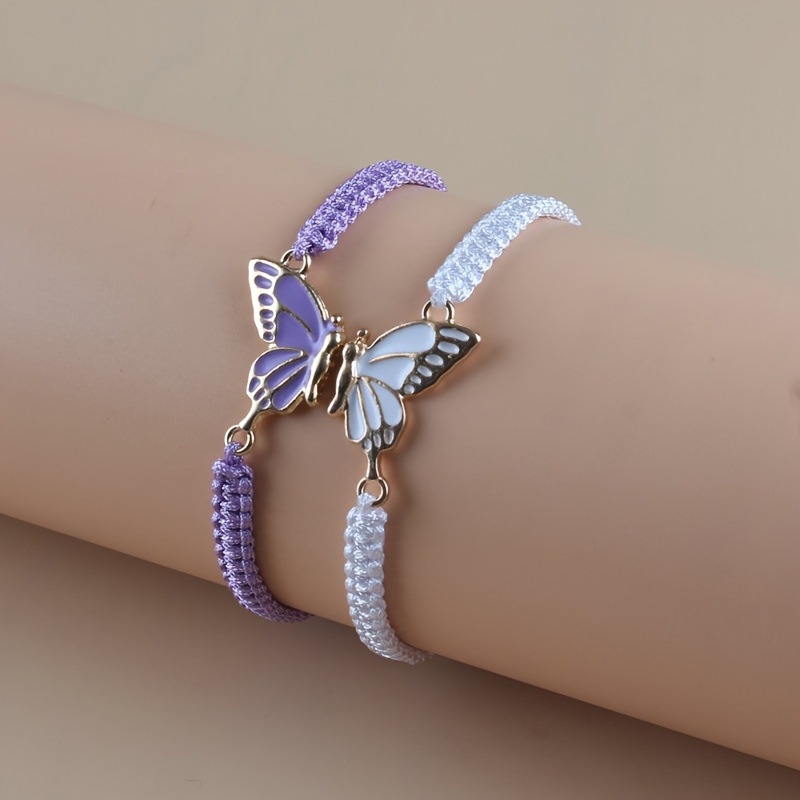 ペアブレスレット 蝶々モチーフ編み込み調節可能ペアブレスレット