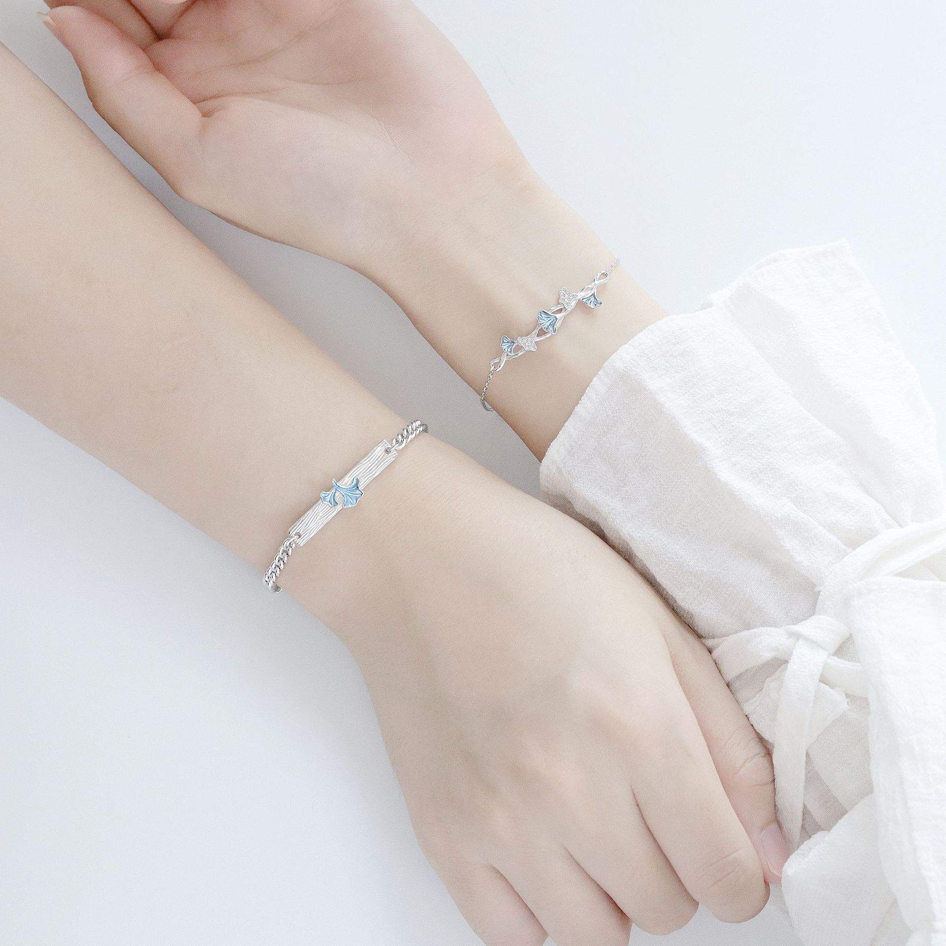 ブレスレットペア 銀杏葉モチーフ ペアブレスレット