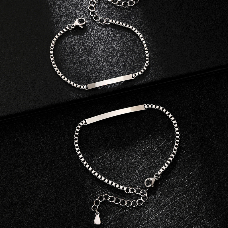 シンプルプレート付きボックスチェーンペアブレスレット