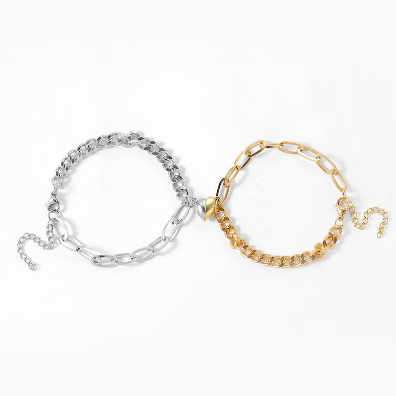 ペアブレスレット ハート繋ぎ調節可能チェーンペアブレスレット