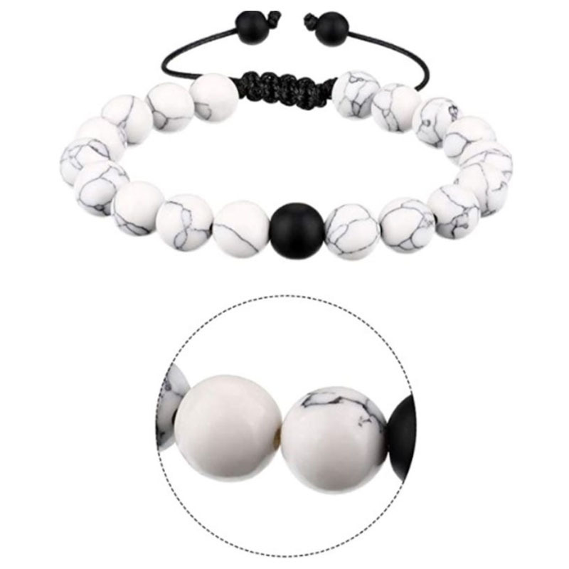 ペアブレスレット 天然石ハウライトと瑪瑙の調整式ペアブレスレット