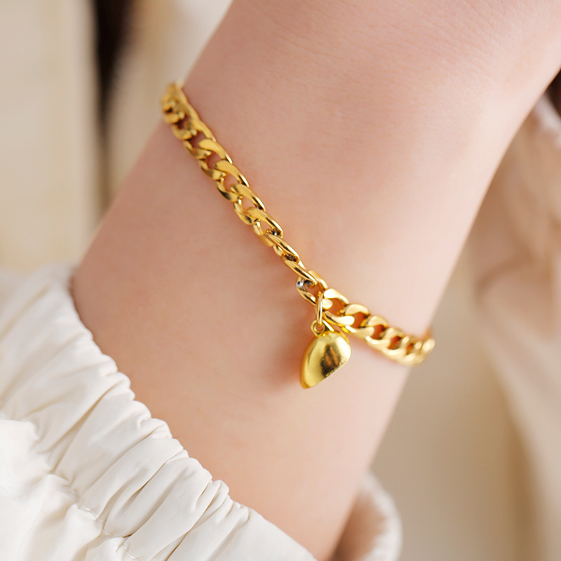 ハート錠前チェーンペアブレスレット