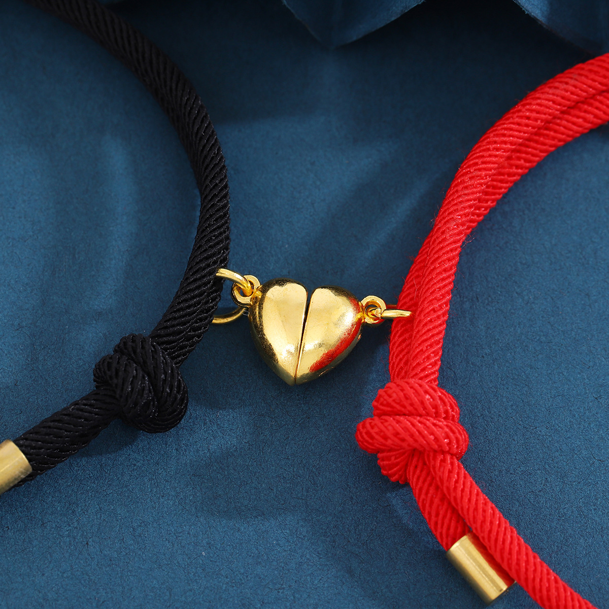 ペアブレスレット ハート型磁石付き結び目コード組紐ブレスレット