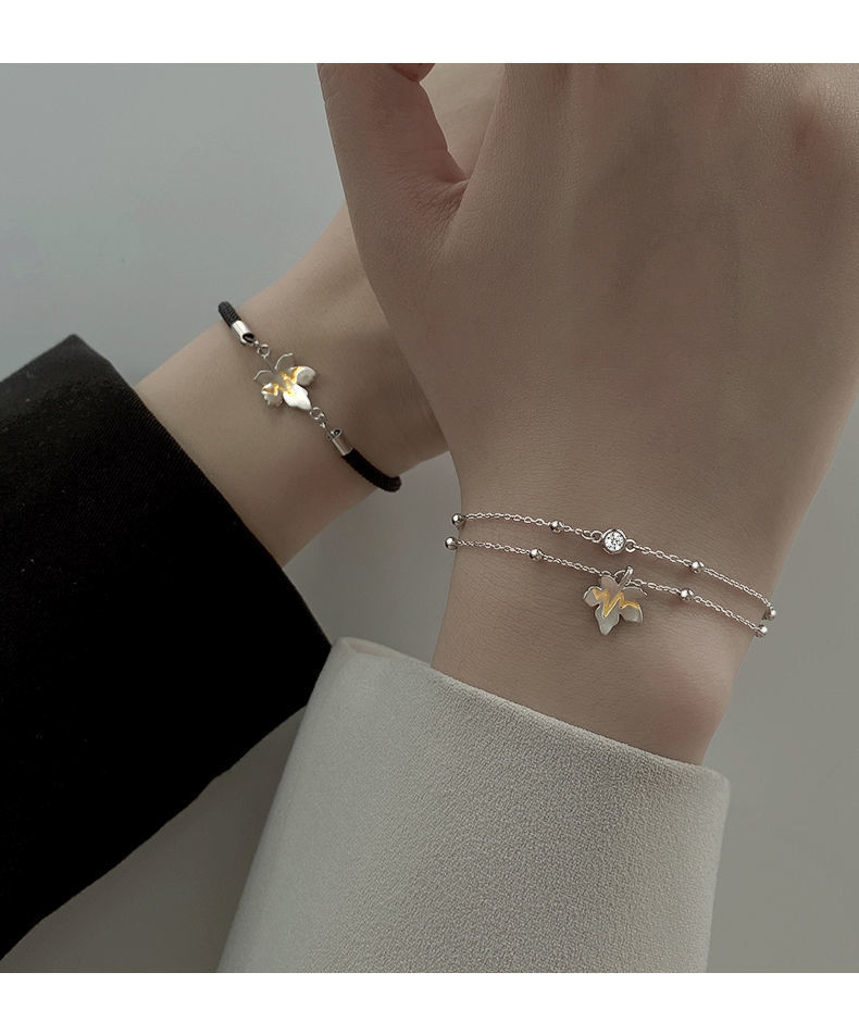 ペアブレスレット 花びらチャーム付きステンレスペアブレスレット