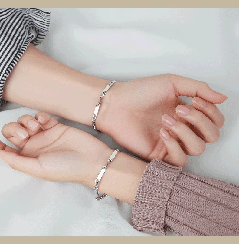 ブレスレットペア 絆のプレート細身チェーンブレスレット